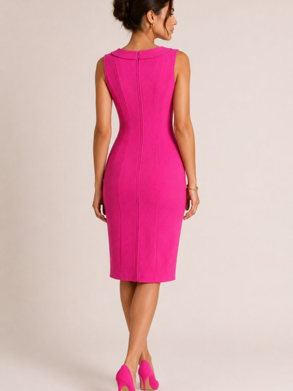 Oscar de la Renta Wool Crepe Sheath Pink Dress Size Large - Picture 2 of 7